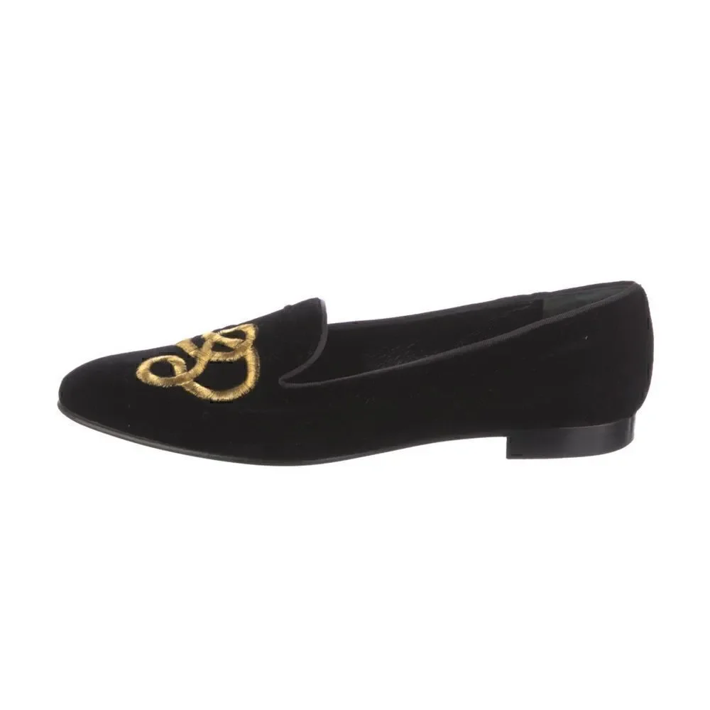Ralph Lauren Collection Black Velvet Gold Bullion Embroidered Snake Slipper
